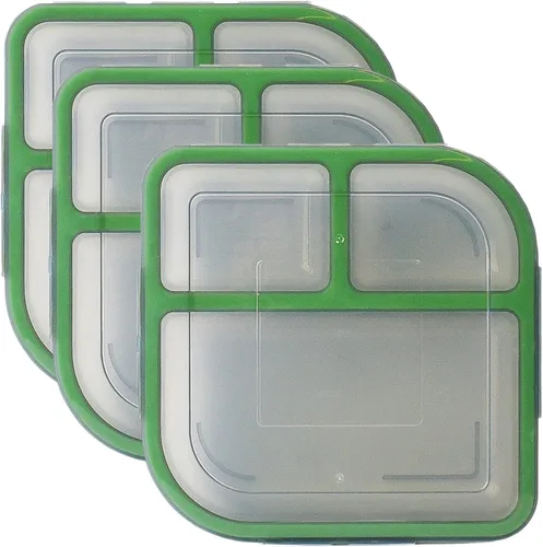 Vista 9 de MyGo Container - Contenedor pequeño de 3 compartimentos para llevar, 8" x 8" x 2-1/2", reutilizable, apto para microondas, certificado NSF