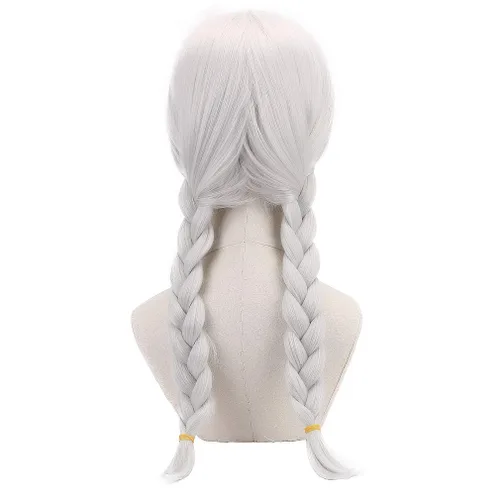 Vista 4 de PARTYZONE - Peluca de cosplay trenzada blanca con trenzas, pelucas de anime para mujer, pelucas sintéticas para fiestas, juegos de rol, peluca