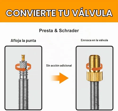 Vista 3 de Adaptador de Válvula Presta de Latón, Convertir Adaptador Presta a Schrader para Bicicleta, Inflar Neumático con Bomba Estándar o Compresor de Aire