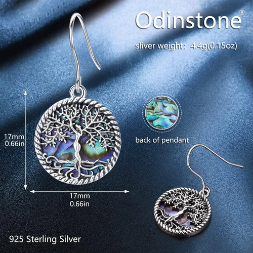 Vista 5 de Aretes de plata de ley 925 con diseño de gato, árbol de la vida, piedra lunar, lágrima, filigrana, colgantes, para mujeres y niñas