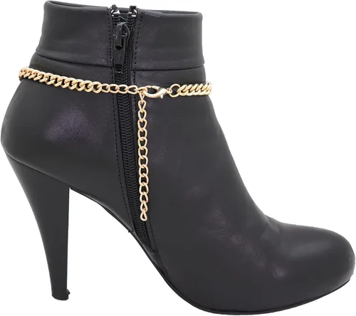 Vista 4 de Trendy Fashion Jewelry Cadena de botas occidentales para mujer, pulsera de metal brillante, tobillera, tacón alto, elegante lunas, encanto