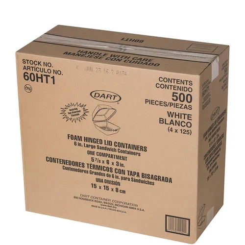 Vista 5 de Dart 60HT1 contenedores de alimentos para transportar, espuma, 1 comp, 5 7/8 x 6 x 3, color blanco, Blanco, 500