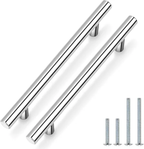 Vista 16 de Probrico Paquete de 5 manijas de gabinete de cocina cromadas pulidas para puerta de gabinete de 2-1/2 pulgadas, tiradores redondos de barra en T