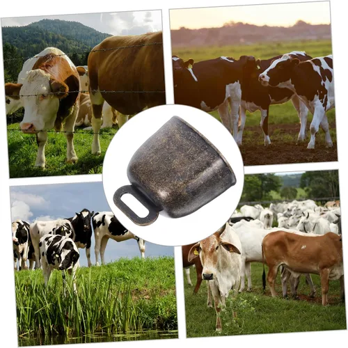 Vista 5 de Colgante de campana de vaca de metal manejado: 4pcs latón vaca caballo campana ovejas pastando campanas de cobre ganado granja animal fuerte bronce