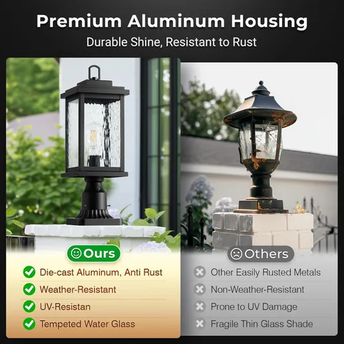 Vista 3 de VIANIS Luces de Poste Exteriores Grandes de Anochecer a Amanecer, Lámpara de Poste Exterior Cableada Permanentemente Negra Impermeable con Base