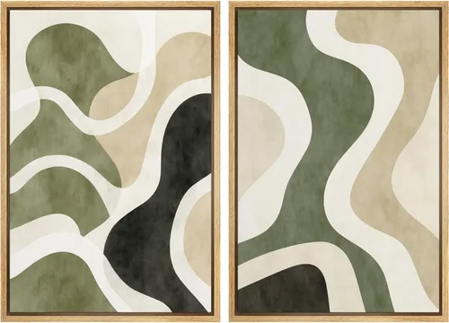 Vista 42 de Ashbrook - Set de arte de pared en lienzo enmarcado, tonos orgánicos de la tierra en beige y marrón con ilustraciones de trazos circulares, arte