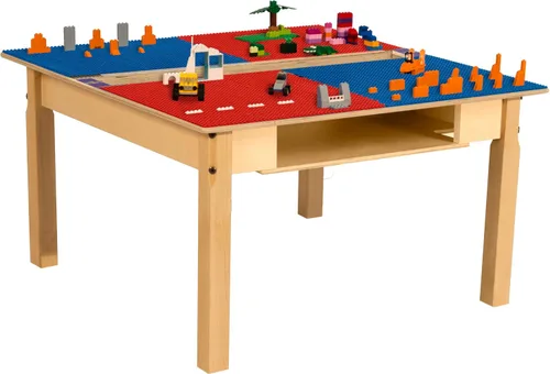 Vista 11 de Contender Time-2-Play - Mesa de madera contrachapada de abedul para niños, color azul y verde, compatible con Lego Montessori con estante para sala