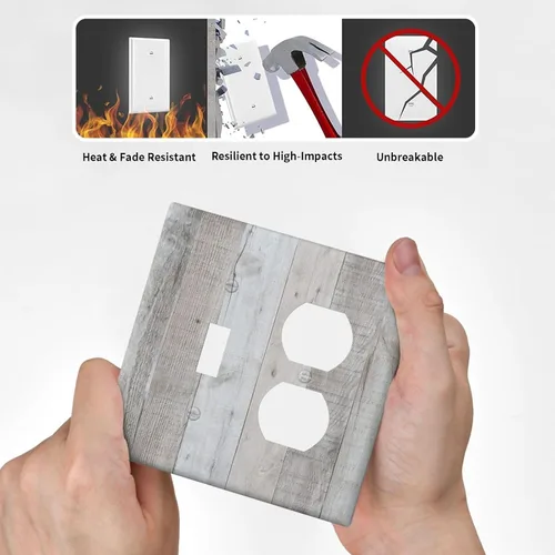 Vista 6 de Placa Decorativa para Interruptor de Luz con Veta de Madera Grizzly Cubiertas Decorativas de 2 Posiciones 1 Conmutador 1 Dúplex Placa de Pared
