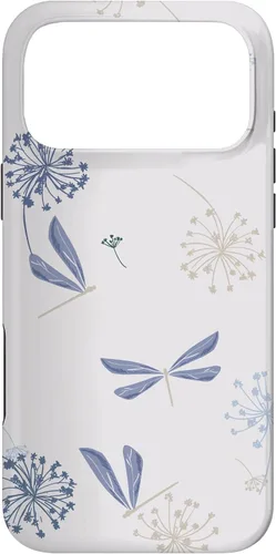 Vista 22 de Bonita funda para iPhone 17 con diseño de libélula de diente de león azul lavanda beige