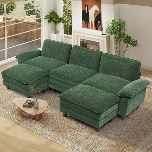Vista 19 de Sofá modular modular de 118 pulgadas, cómodo sofá seccional de chenilla de 3 asientos para sala de estar, dormitorio y apartamento, color beige Pana