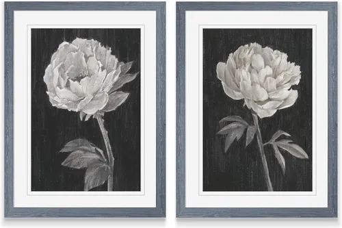 Vista 58 de Renditions Gallery- Lienzo enmarcado con flores blancas y negras Flores blancas y negras 1 juego/marco negro