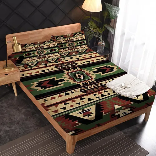 Vista 2 de Juego de sábanas tamaño Queen – Sábanas aztecas, sábanas y fundas de almohada de nativos americanos, microfibra suave, bolsillo profundo y sin