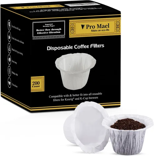 Vista 16 de Pro Mael Filtros desechables de taza K, papel de filtro de café para cafeteras Keurig de una sola porción 1.0 y 2.0, uso con cápsulas K Cup Natural