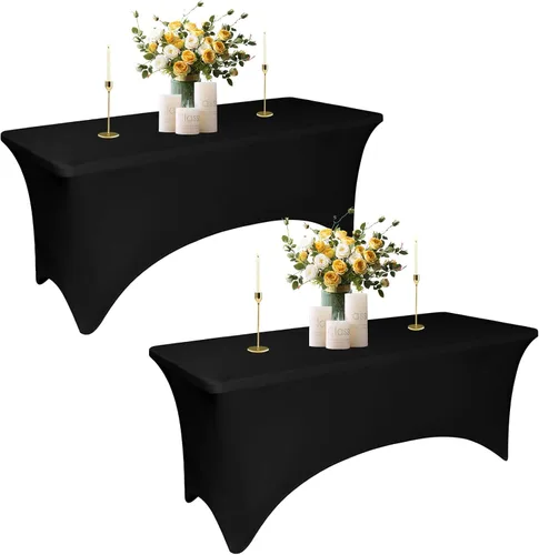Vista 10 de Fundas de Mesa de Spandex Negro para Mesas de 6 Pies - Protector de Mantel Rectangular Universal Ajustado Elástico de 6 Pies, Lavable y Resistente a