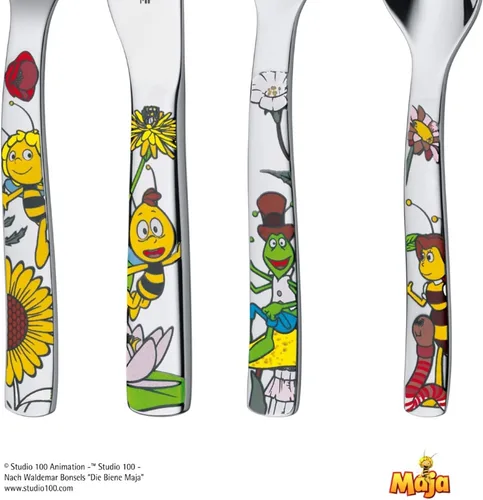Vista 3 de WMF Maya the Bee Cromargan - Cubertería para niños (4 piezas, acero inoxidable 18/10, pulido, adecuado a partir de 3 años)
