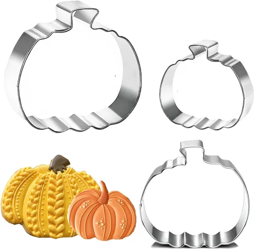 Vista 8 de Juego de cortadores de galletas de calabaza, 4 pulgadas, 3.22 pulgadas, 2 pulgadas, cortadores de galletas grandes para otoño, Halloween, Acción