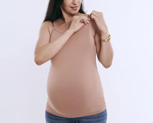 Vista 30 de Motherhood Maternity Camiseta sin mangas de lactancia con clip para mujer con correas ajustables y brasier integrado para lactancia materna