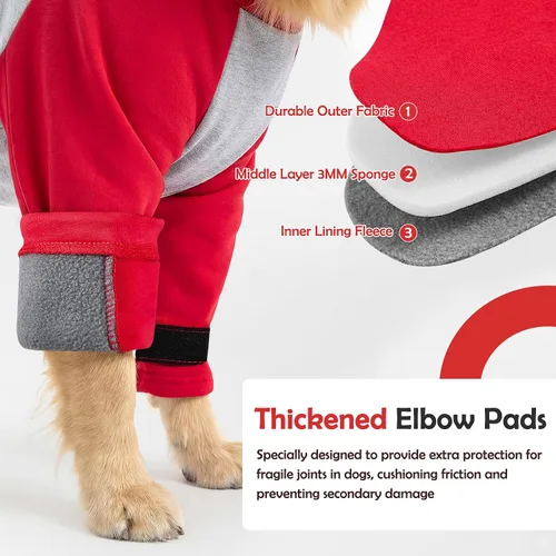 Vista 4 de Lukovee Traje de recuperación para perros, protege las piernas delanteras Rojo