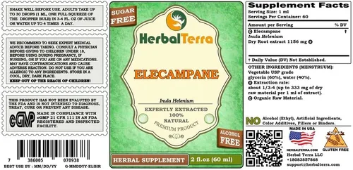 Vista 2 de Herbal Terra LLC Elecampane (inula helenium) glicerita, extracto líquido sin alcohol de raíz seca 2 oz