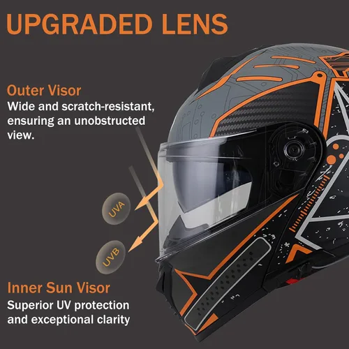 Vista 5 de Modular Motorcycle Helmet for Men Women, Flip Up Full Face to Open Face Helmet, DOT & FMVSS 218 Certified, Dual Visor, Removable & Washable Liner