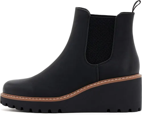 Vista 8 de vodvob Botas de tobillo para mujer, botines de tacón de cuña elásticos con plataforma Chelsea sin cordones y suela de lengüeta