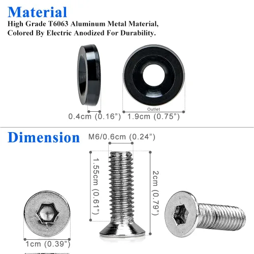 Vista 3 de JDM - Kit de pernos de aluminio para parachoques de parachoques, 20 juegos, M6 x 0.787 in para bahía de motor (negro) 20-set · engine bay dress-up
