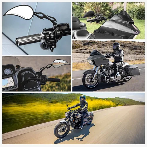 Vista 9 de Espejos retrovisores negros de 8 mm en forma de lágrima para motocicletas, compatibles con Road King, Street, Electra Glide, Road Glide, Dyna