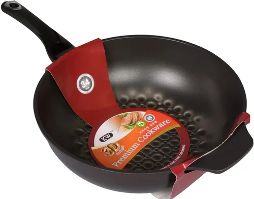 Vista 4 de Sartén wok antiadherente de mármol 3D con revestimiento antiarañazos (fabricado en Corea). (8.7 in)