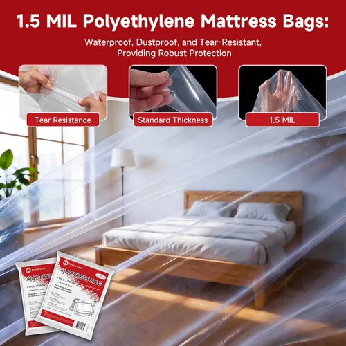 Vista 4 de K KINGPLAST - Bolsas de colchón para mudanza y almacenamiento, funda protectora de colchón (paquete de 2, 1.5 mil, individual/matrimonial)