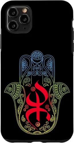 Vista 13 de Funda para iPhone 13 Pro Max Khamsa Amazigh Berber con símbolo de Yaz con colores vibrantes de la bandera