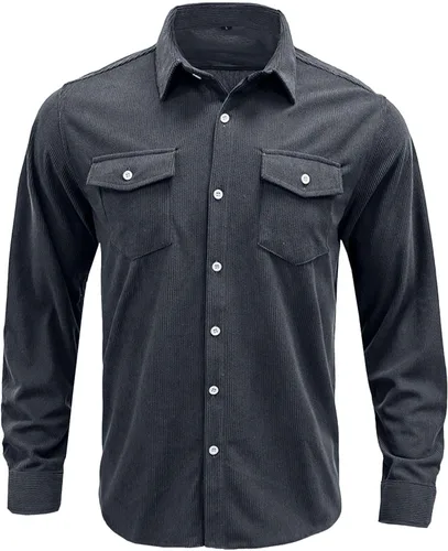 Vista 2 de Ciewfwe Men's Casual Shirt Corduroy Long Sleeve Button Down Work Lapel Shirt Retro Ethnic Printed Comfortable Winter Blouse