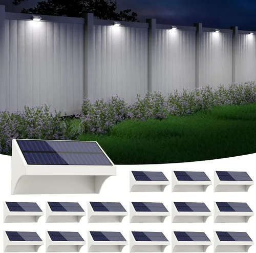 Vista 12 de NIORSUN Luces de valla para exteriores, paquete de 6 luces solares LED impermeables para valla con batería de 1500 mAh, blanco cálido/blanco Negro