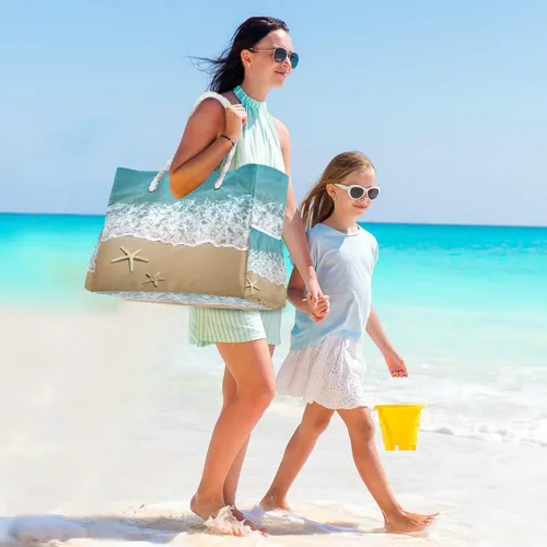 Vista 2 de Bolsas de playa para mujer, diseño de estrella de mar, bolsa grande de playa, bolsa de hombro para piscina, bolso