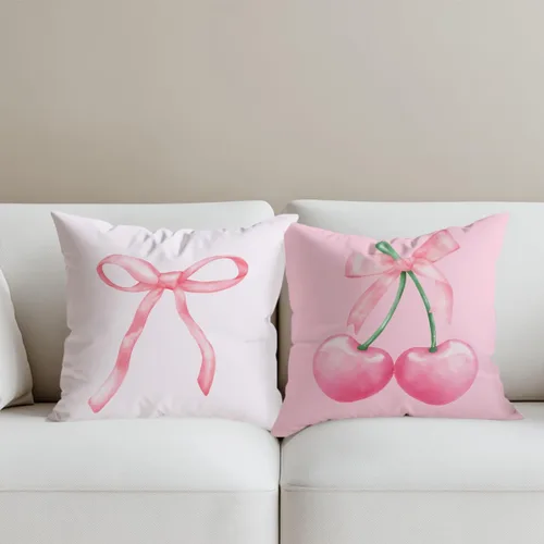 Vista 3 de 2 piezas de fundas de almohada de 18 x 18 pulgadas, fundas de almohada de estilo coqueto, fundas de almohada decorativas con arco rosa, fundas