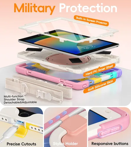 Vista 4 de BATYUE Funda para iPad de 9ª, 8ª y 7ª generación (funda resistente para iPad de 10.2 pulgadas 2021/2020/2019) con protector de pantalla, soporte