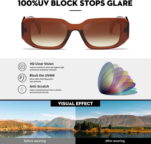 Vista 7 de Gafas de sol Mujer Cuadrado Hombres Moda Mostrar Sombras Retro Moda Moda Vogue Protección UV
