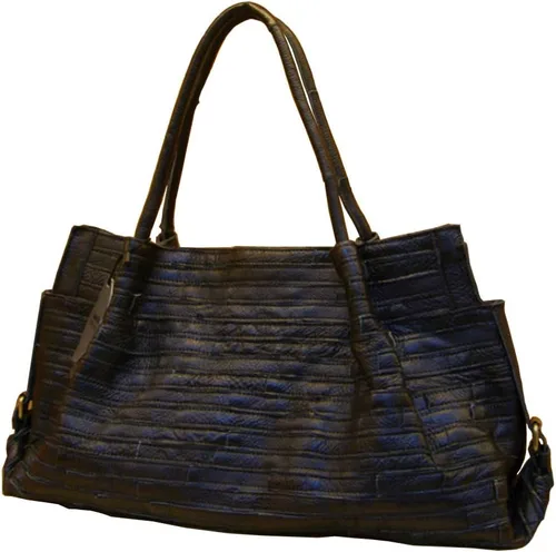 Vista 2 de Bolso Boston multicolor para mujer, de cuero genuino, colorido, grande, bolso de mano