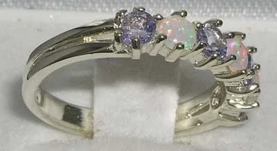 Vista 3 de Anillo de eternidad de plata de ley 925 auténtico ópalo y tanzanita para mujer