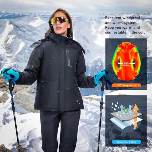 Vista 3 de GOLDEN CAMEL Women's Winter Jacket Windproof Ski Snow Jacket Waterproof Thicken Parka Rain Jacket Warm Puffer Coat