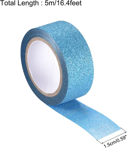 Vista 2 de MECCANIXITY Cinta de purpurina de 0.6 pulgadas x 16.4 pies, cinta adhesiva decorativa para manualidades, color azul, 0.6 in x 16.4 ft para álbumes