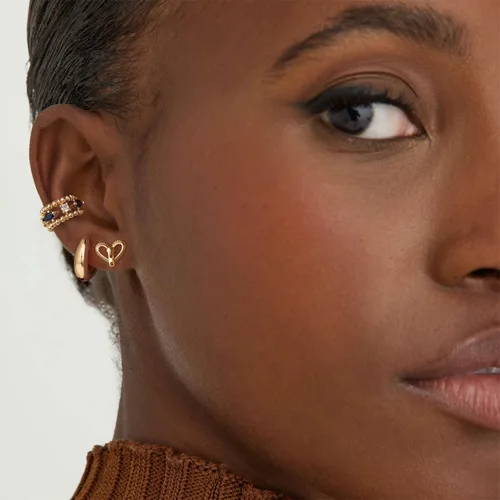 Vista 2 de MYEARS Aretes de Oro para Mujer Huggie Hoop Ear Stud Cuff 14K Pequeños Simples Hipoalergénicos Joyería de Uso Diario