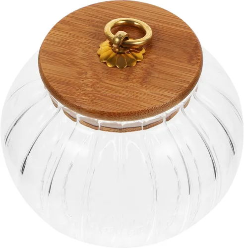 Vista 3 de Hemoton Tarro de almacenamiento de vidrio en forma de calabaza con tapa de bambú, recipiente hermético transparente de 27 onzas para organizar café