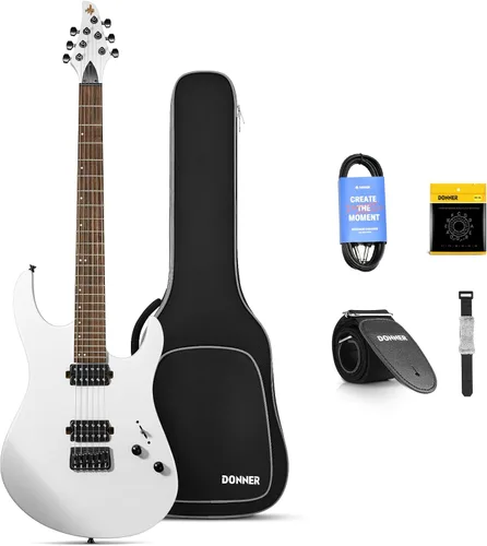 Vista 8 de Donner, DST-152B Kit de guitarra eléctrica de 39 pulgadas HSS, con bobina de pastilla dividida, con amplificador, bolsa, accesorios, guitarra