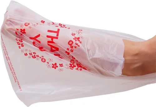 Vista 4 de LazyMe Thank You - Bolsas para camisetas de plástico blancas con asas resistentes, tamaño estándar de supermercado, 12 x 20 pulgadas (100 unidades)