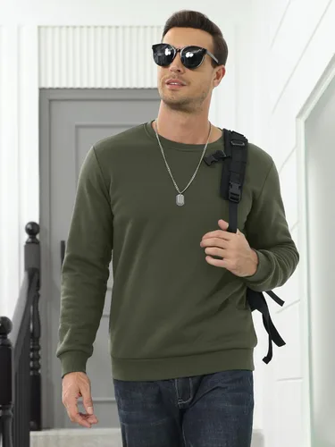 Vista 5 de MAGCOMSEN Sudaderas con forro de sherpa para hombre, sudadera básica de invierno con cuello redondo