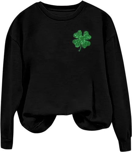 Vista 5 de Sdwingk Camisetas de manga larga para el día de San Patricio para mujer, cuello redondo, sudadera de gran tamaño, camiseta gráfica irlandesa, lindas