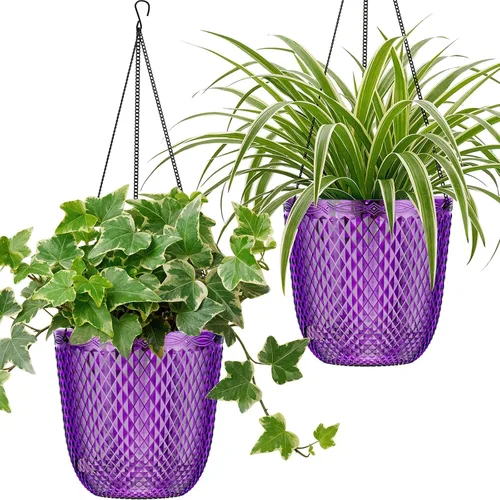 Vista 16 de Paquete de 2 macetas colgantes de riego automático de 7.2 pulgadas para plantas de interior y exterior, macetas colgantes de macramé de 34 pulgadas
