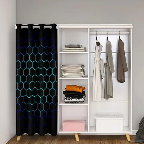 Vista 2 de jejeloiu Cortina opaca de oscurecimiento hexagonal 3D geométrica de panal para puerta, puerta, privacidad, colmena de lujo, cubierta de puerta