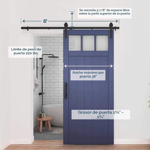 Vista 5 de National Hardware Kit clásico para puerta de granero interior, 72 pulgadas Mate negro