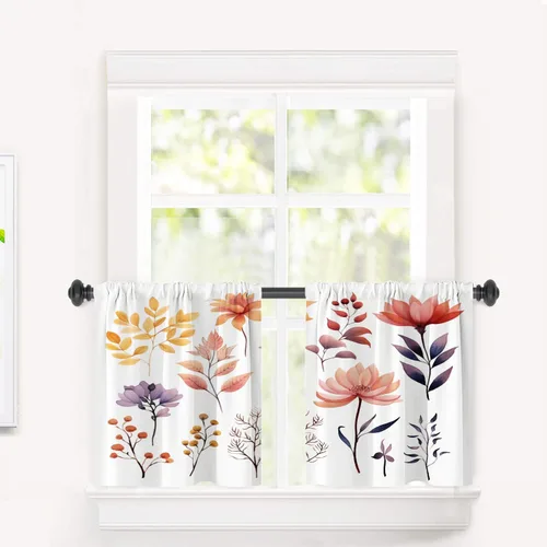 Vista 118 de Cortinas opacas de cocina con pintura al óleo de Europa rosa y negra para ventanas, cenefas opacas modernas de torre Eiffel de poliéster multicapa